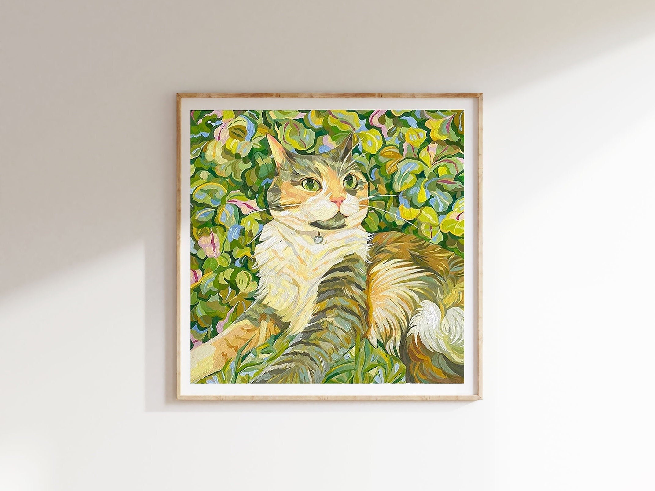 True Giclée Cat Print - Garden Cat Art - Limited Edition 6x6 Inches - High-Quality wall art
