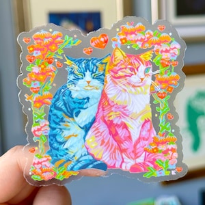 Valentines Katzen transparente Vinyl Aufkleber // Wasserfester Aufkleber - Katzenaufkleber - Die cut Aufkleber