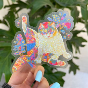 Extravagante Katze Transparenter Vinylaufkleber - Wasserfester Aufkleber - Die geschnittener Aufkleber - Katzenaufkleber