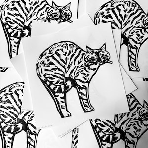 Standing cat Linocut print