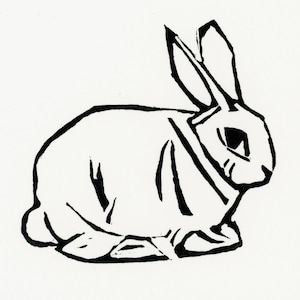 Bunny linocut print in black