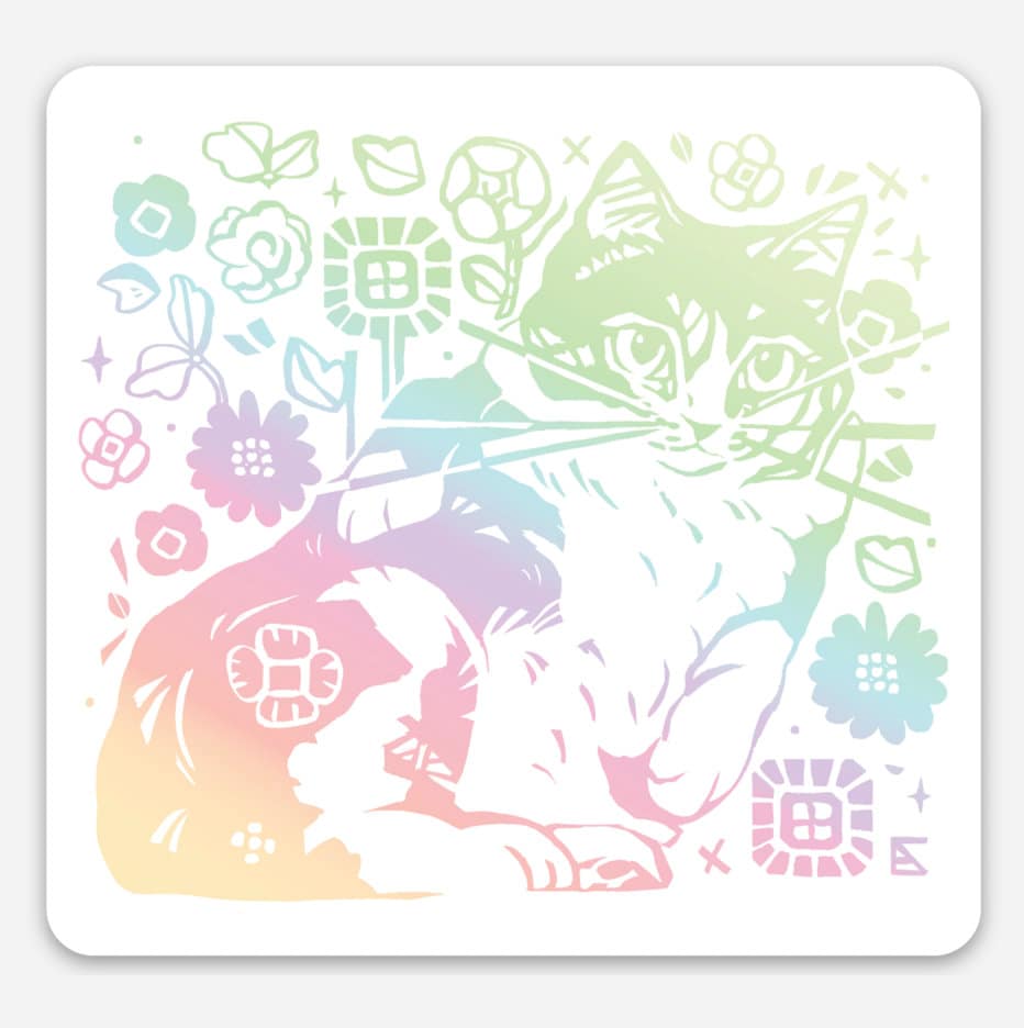 Holographic Cat Sticker - Floral Die Cut, Waterproof Vinyl - Etsy