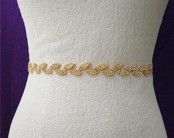 Gold Sash Belt,Wedding Belt,Gold Wedding Belt,Crystal Rhinestone,Bridal Belt,Wedding clasp belt,Sapphire Bridesmaid Belt-A71