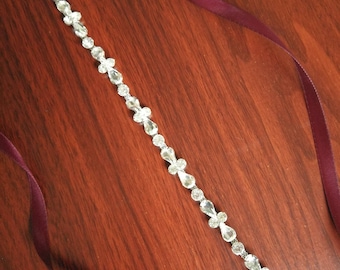 Cinturón de novia, cinturón de boda burdeos, cinturón de fajín, diamantes de imitación de cristal, cinturón con broche de boda, cinturón de boda dorado, cinturón de dama de honor de zafiro-A9