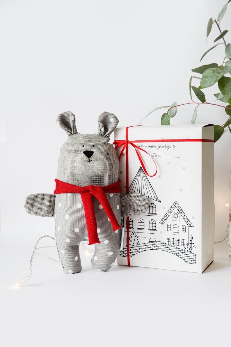 Minimal toy Baby gift Nursery gift Soft toy Bear Polka Dots Bear Toy Christmas kids toy Grey Christmas Bear Winter stuffed Teddy Bear