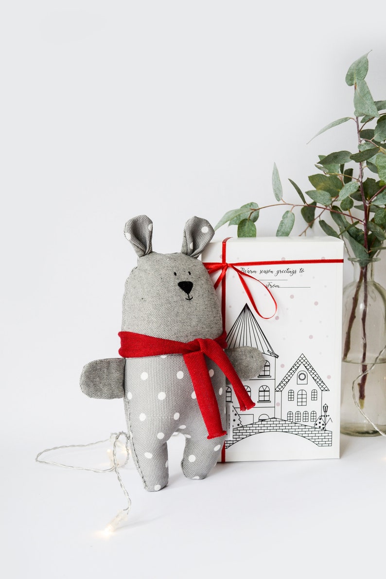 Minimal toy Baby gift Nursery gift Soft toy Bear Polka Dots Bear Toy Christmas kids toy Grey Christmas Bear Winter stuffed Teddy Bear
