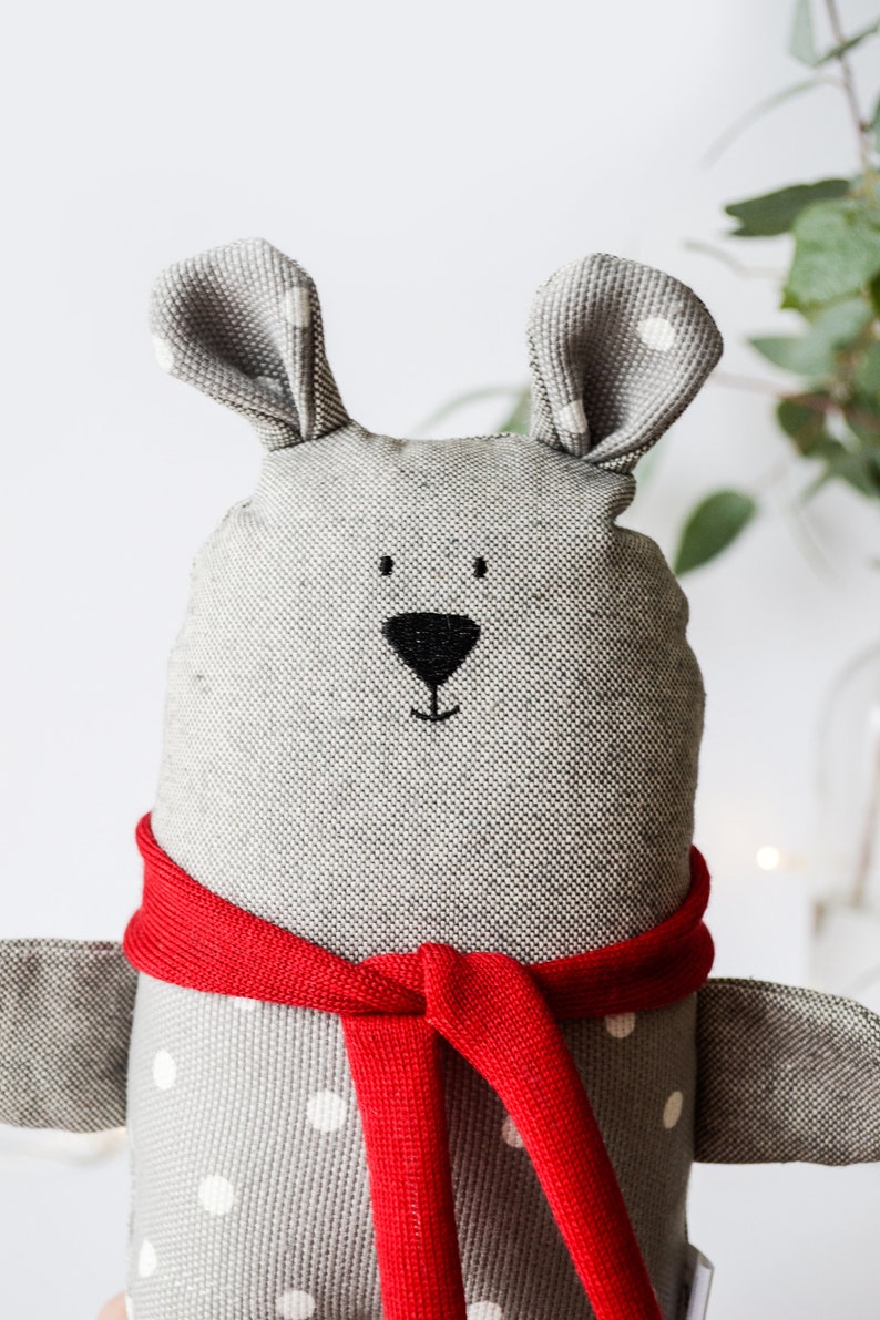 Minimal toy Baby gift Nursery gift Soft toy Bear Polka Dots Bear Toy Christmas kids toy Grey Christmas Bear Winter stuffed Teddy Bear