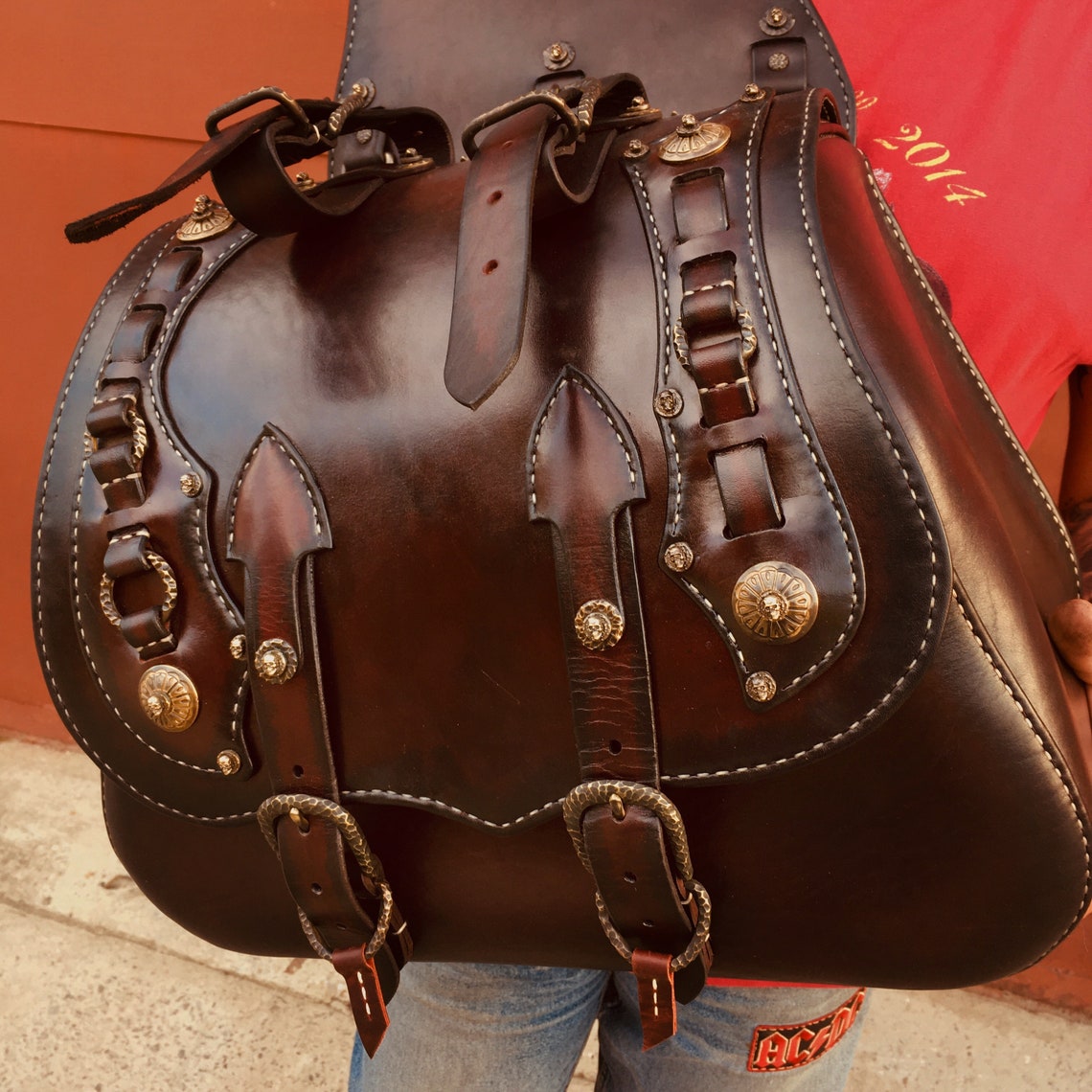 HarleyDavidson brown leather saddle bags Handmade leather Etsy
