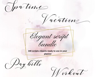 ELLEGANT black Calligraphic Scripts Bundle font clipart, Font sticker clipart, 100 font digital clipart, Planner printable script