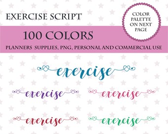 100 Colors Clip Art, 100 Exercise font clipart, Exercise sticker clipart, Exercise sticker planner for planner, Fitness planner