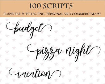 BLACK Calligraphic Scripts Bundle font clipart, Font sticker clipart, 100 font digital clipart, Planner printable script