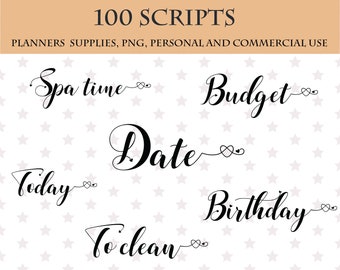 BLACK Scripts Bundle font clipart, Font sticker clipart, 100 font digital clipart, Planner printable script
