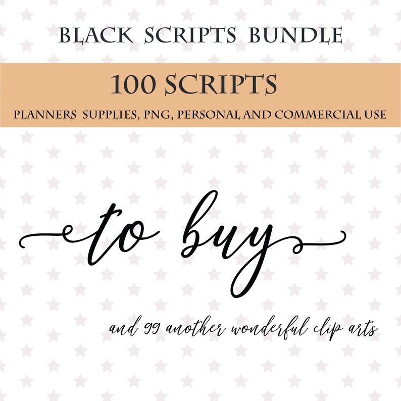 BLACK Calligraphic Scripts Bundle font clipart 100 font digital clipart Planner printable script Font sticker clipart