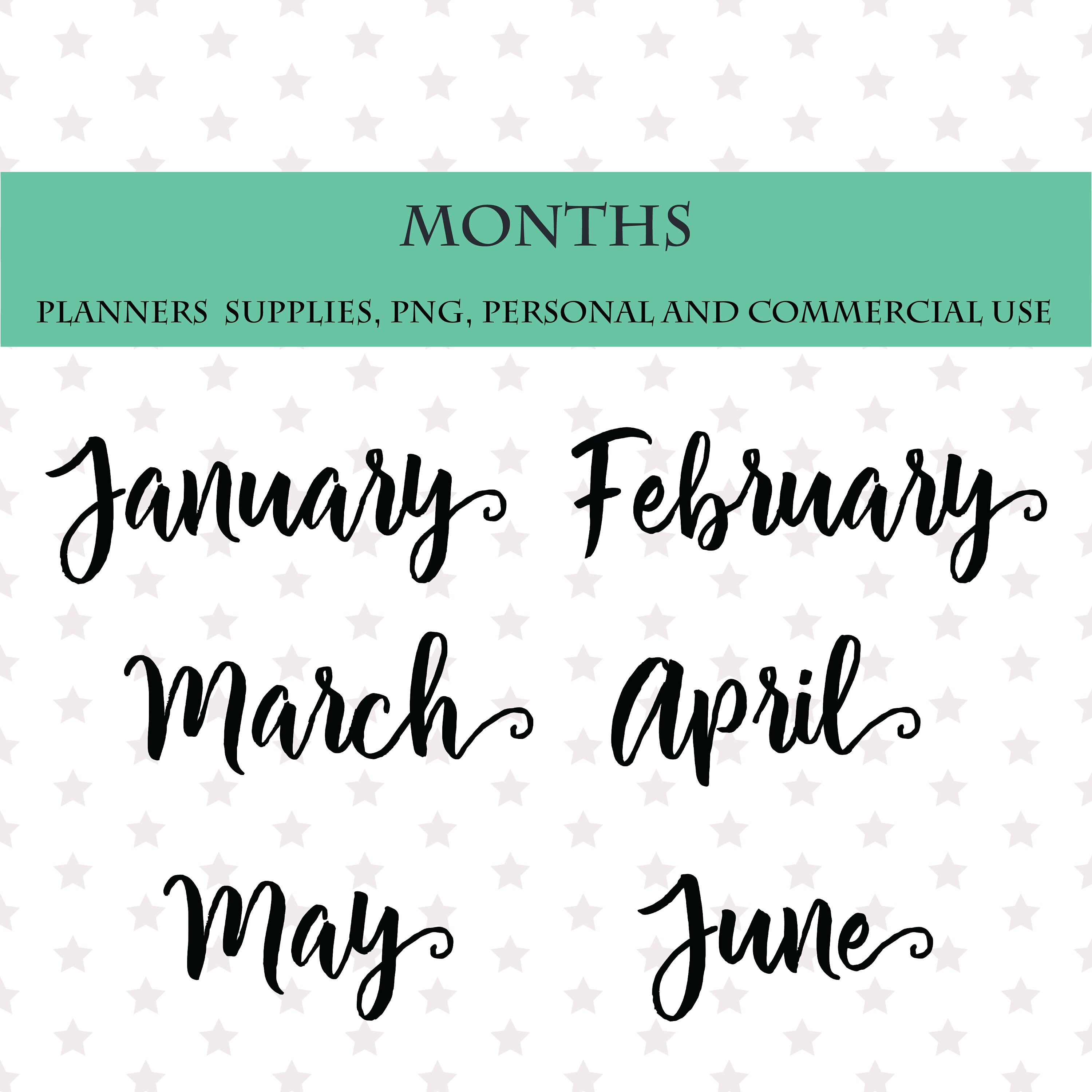 Script Minths Hand Drawn Script Months – 24 PNG Stickers | Printable Month Names ...