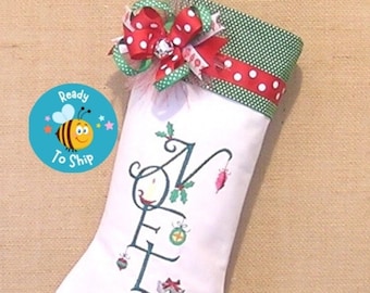 Embroidered Christmas Stocking: Handmade Noel Holiday Decor
