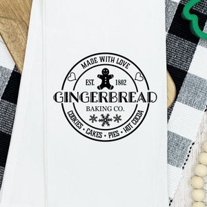 Gingerbread Baking Co. Tea Towel: Farmhouse Christmas Kitchen Decor