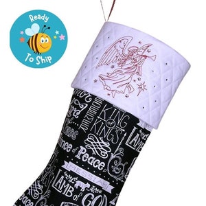 Embroidered Angel Christmas Stocking: Christian Holiday Decor