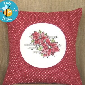 Poinsettia Pillow, Embroidered Christmas Pillow, Christmas Decor, Holiday Decor Ideas, Christmas Gift For Mom, Ready To Ship