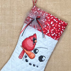 Embroidered Snowman Christmas Stocking: Cardinal and Polka Dot Holiday Decor