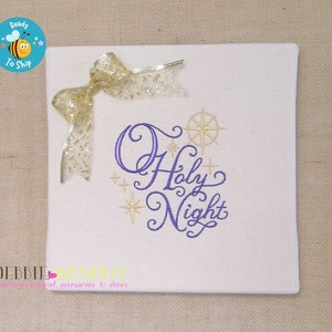 Embroidered &#39;O Holy Night&#39; Christmas Canvas Art with Bow