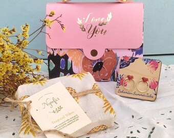 Gift Bag with Heart Stud Earrings And Organic Vegan Soap Bar, Natural Handmade Soap And Love Studs, Mother's Day Gift Box