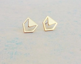 Small Geometric Earrings, Simple Gold Studs, Contemporary Cat Stud Earrings, Everyday Stud Earrings For Sensitive Ears