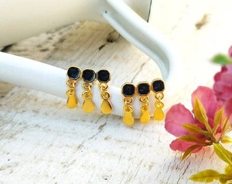 Bar Stud Earrings With Black Enamel, Titanium Hypoallergenic Studs, Small Gifts For Aunt Mom Best Friend