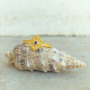 Sapphire Ring, 22k Gold Plated Silver Byzantine Ring