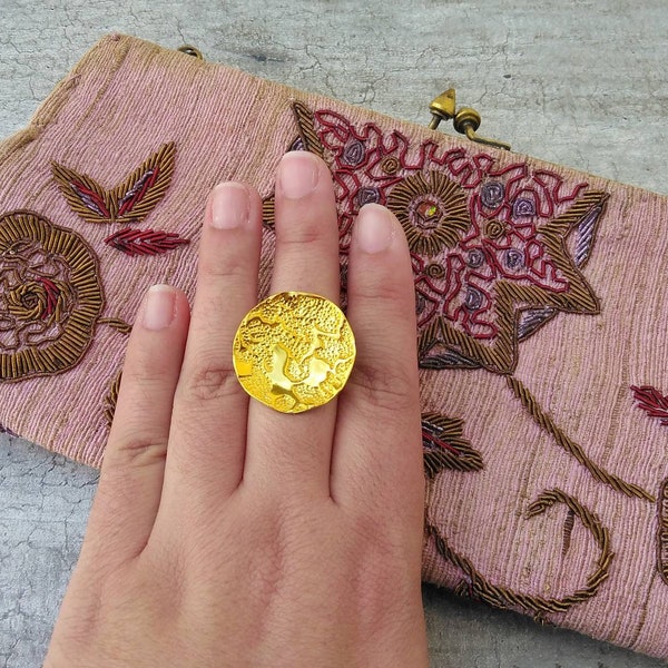 Gold Statement World Map Ring, Globe Ring For Women Size 7 3/4, "You Are My World" Gift For Her