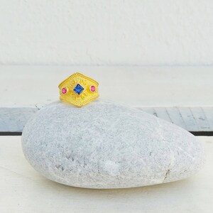 Byzantine Ring, Sapphire Zircon Antique Ring, Ancient Greek Jewelry image 4