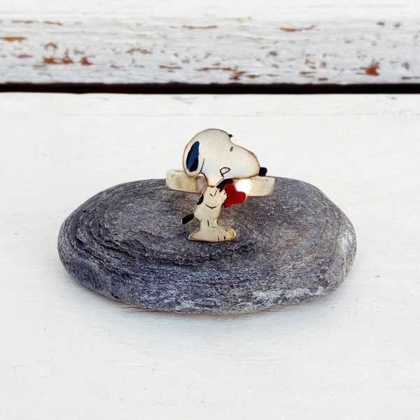 Dog Heart Ring, Tiny Silver Dog Ring With Red Heart, Love Gift For Girlfriend