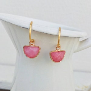 Pink Gemstone Small Hoop Earrings From 22k Gold Plated Bronze