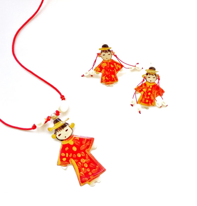 Sterling Silver Cute Stud Earrings Japanese Kimono Doll Earrings