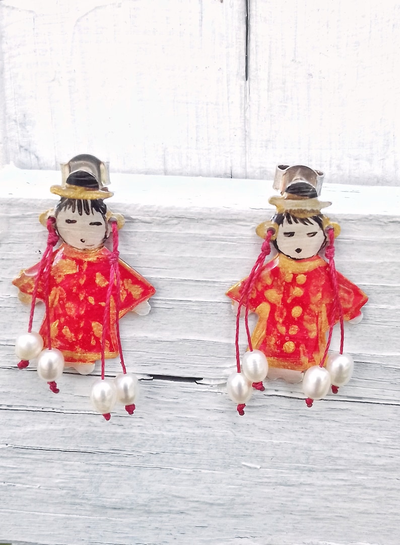 Sterling Silver Cute Stud Earrings Japanese Kimono Doll Earrings