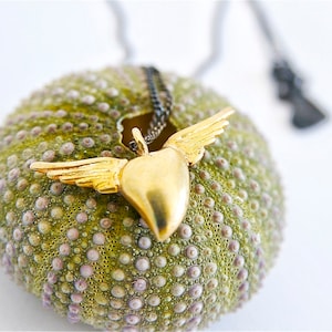 Gold Heart Necklace, Angel Wing Necklace From 18k Gold Plated Solid Silver