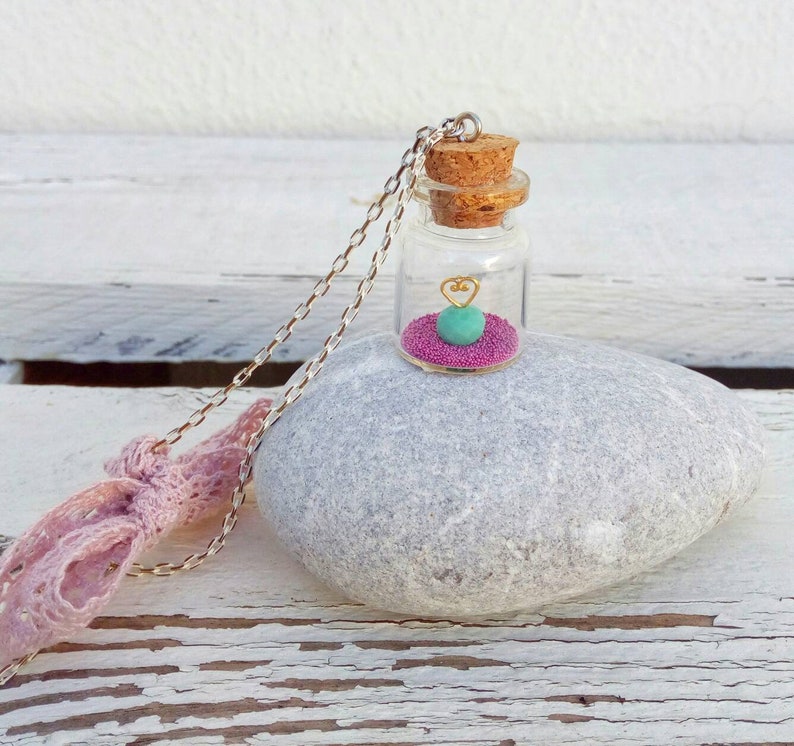 Miniature Bottle Necklace Tiny Heart Necklace