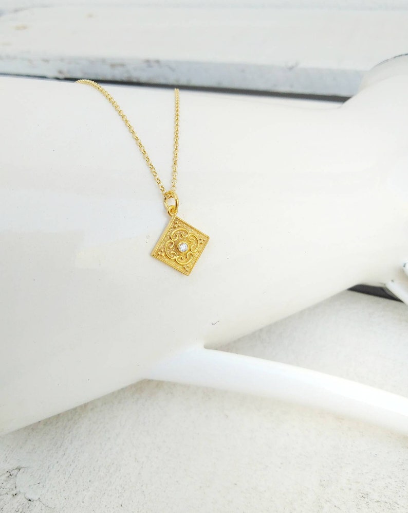 Nice Gifts For Her White Zircon Necklace Gold Filled Byzantine Necklace
