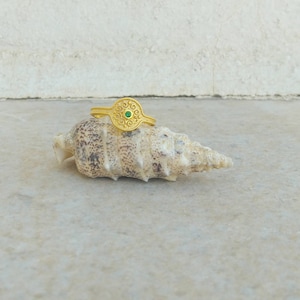 22k Gold Plated Silver Ring, Vintage Style Emerald Green Zircon Ring