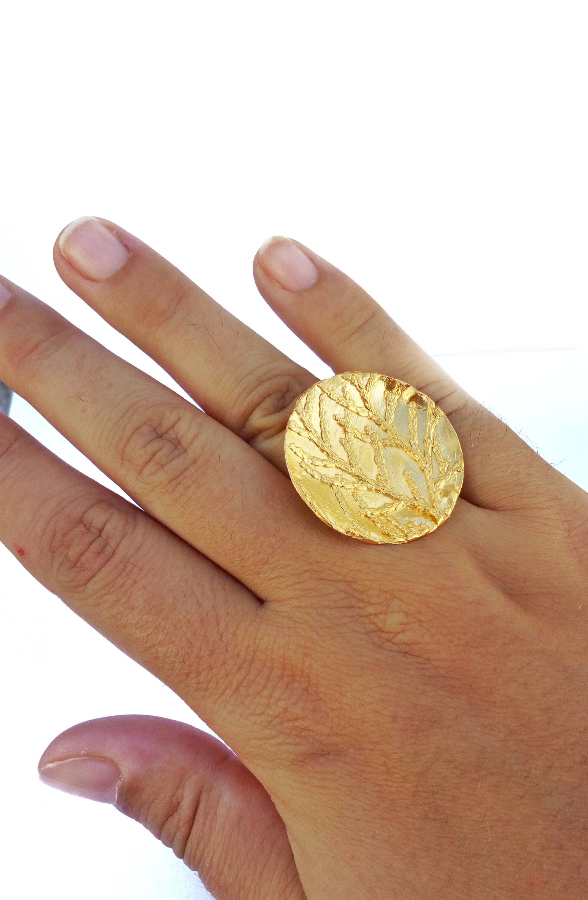Gold Statement Ring Size 5.5 Tree Branch Ring Disc Ring For Etsy