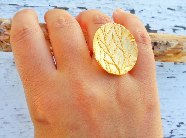 Gold Statement Ring Size 5.5 Tree Branch Ring Disc Ring for Etsy