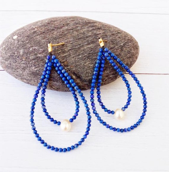 Lapis Gemstone Earrings Bohemian Wedding Jewelry For | Etsy