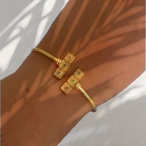 Dainty 22K Gold Bracelet For Women, Thin Byzantine Bangle Bracelet, Mom Birthday Gift