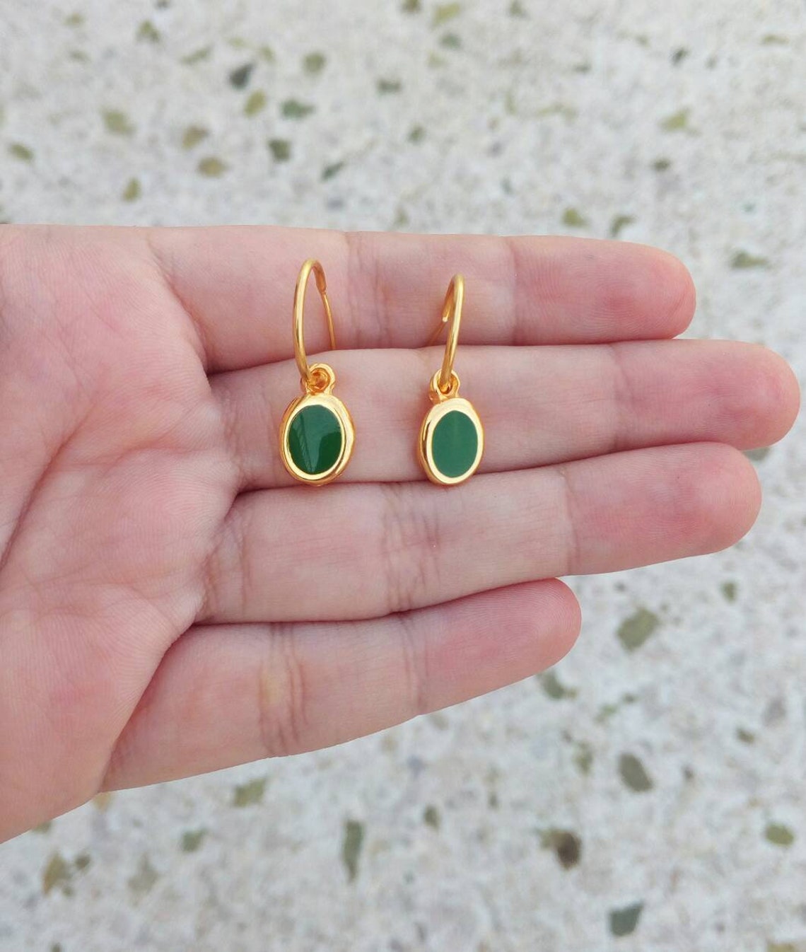 Green Hoop Earrings Small Gold Plated Bronze Hoops Sister Etsy