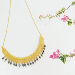 Curved Bar Byzantine Necklace, Hematite Stone Choker Necklace, Cosplay Costume Jewelry For Her