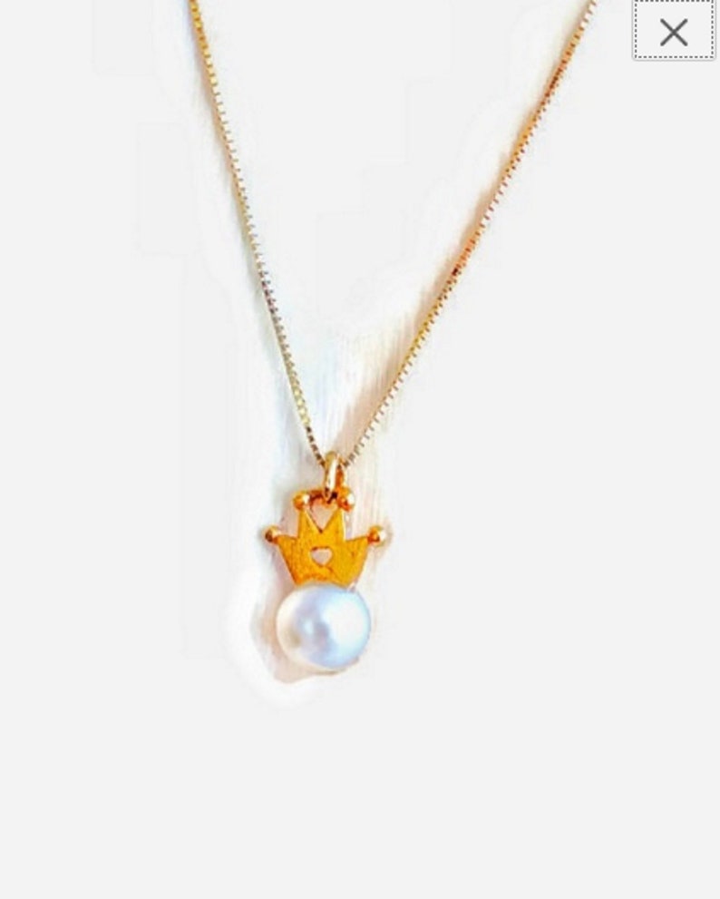 14k Gold Crown Necklace In 19/'/' Gold Chain Or Cord Single Pearl Necklace