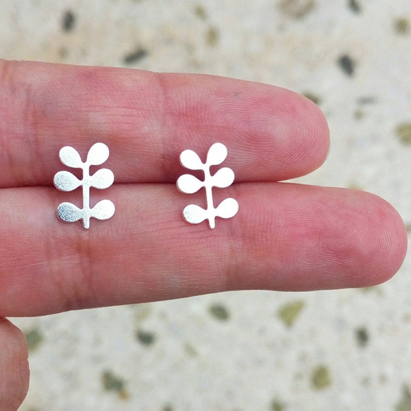 Leaf Stud Earrings, Brushed Silver Botanical Earrings