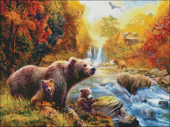 Black Bear Country Chart Counted Cross Stitch Patterns Needlework DMC Color