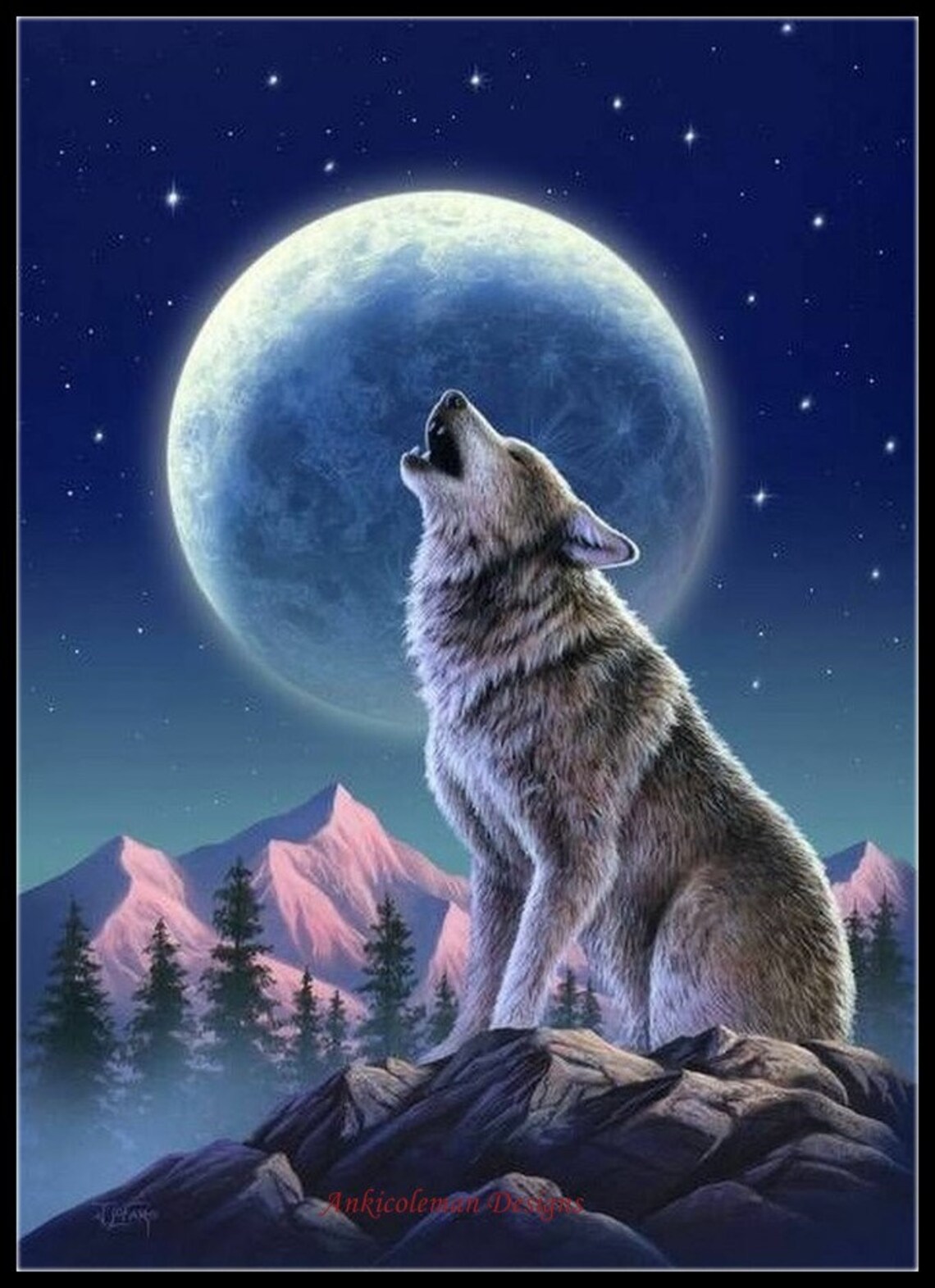 A Howling Wolf Printable PDF Chart Needlework Embroidery DMC Etsy