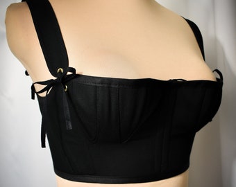 Black 1805 - 1820 Women's Short Regency Stays, Custom Sized and Made to Order