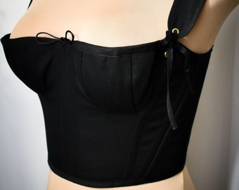 Black 1805 - 1820 Women's Mid Length Regency Stays, Custom Sized and Made to Order